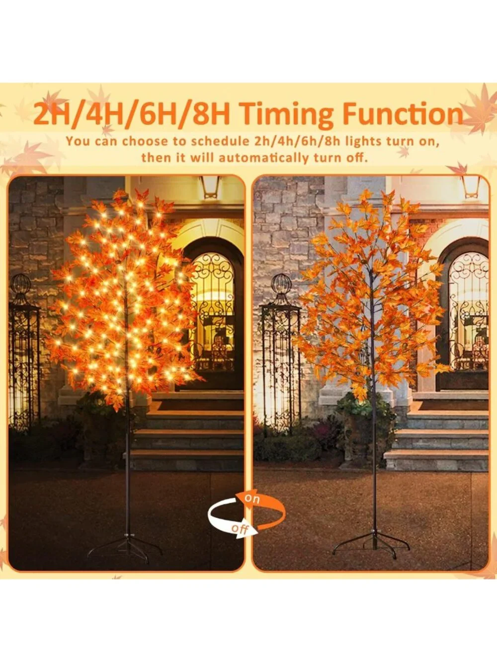 6FT LED Maple Tree Light with Pumpkins & Acorns - Fall Decor, Remote, 8 Modes